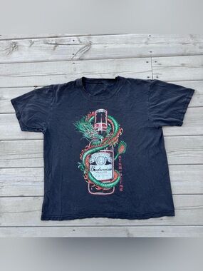 Vintage 90s Black Budweiser King Of Beer Japanese Dragon DISTRESSED NO TAG